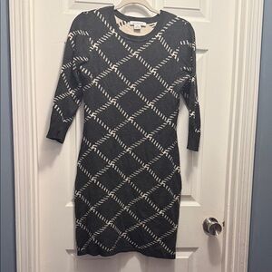 Charter Club Black Knit Diamond-Pattern Long Sleeve Dress